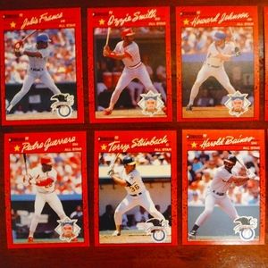 Eight 1991 Donruss All-Star Baseball cards. They all contain errors